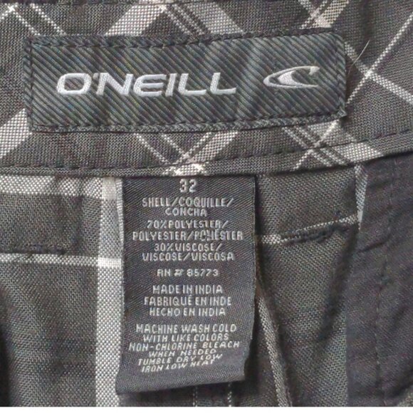 Oneill Shorts Mens 32 Black White Check Chino Beach Skate Casual Flat Front - Picture 4 of 5